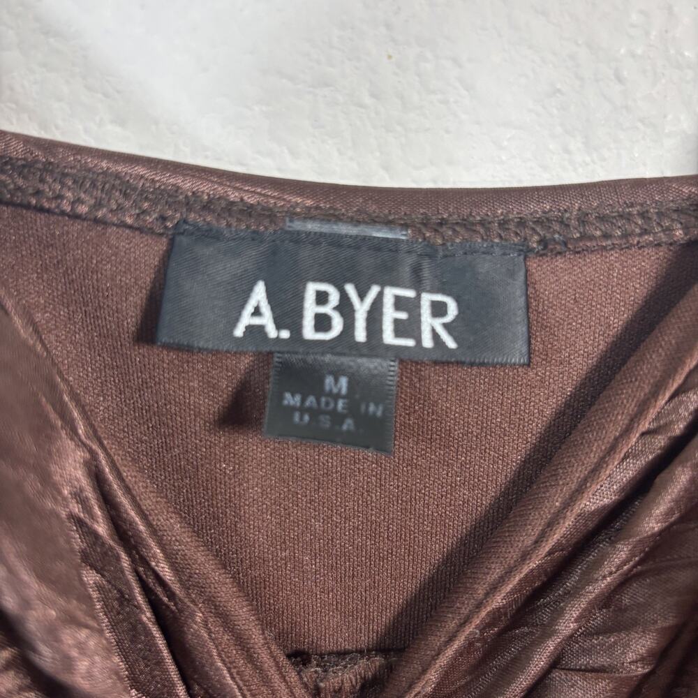 A Byer Vintage Y2k Cami Brown Satin Tank Top Ruched M Coquette Fairy Made In USA - Picture 6 of 7